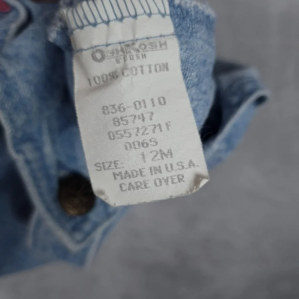Vntg OshKosh B'gosh Denim Overalls Baby Girls12M Light Blue Pleated Vestbak USA
